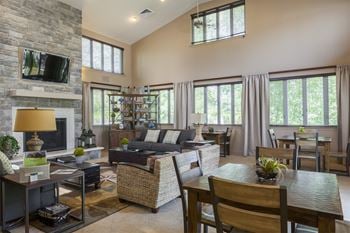 Great room with stone fireplace